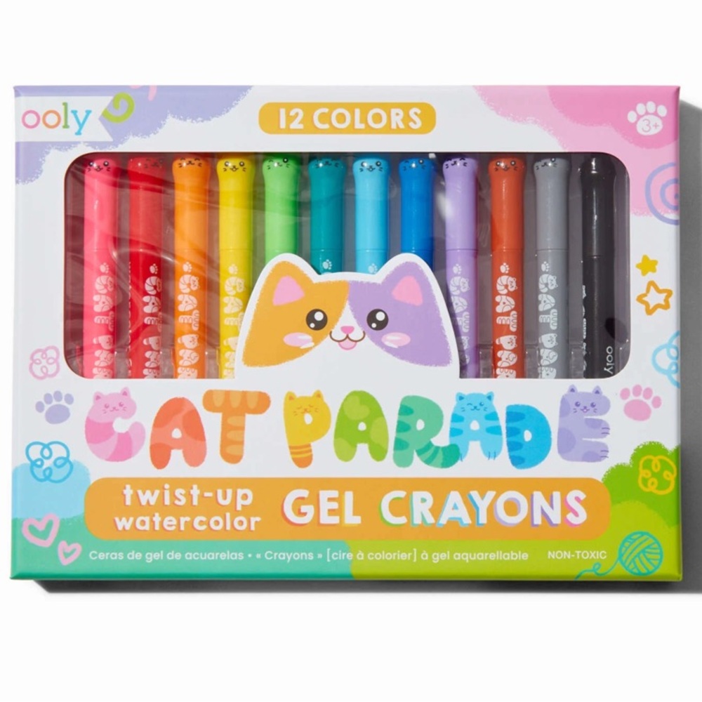 Ooly Gel Crayons Cat Parade 12 Colors, twist up, watercolor. New. Birthday Gifts